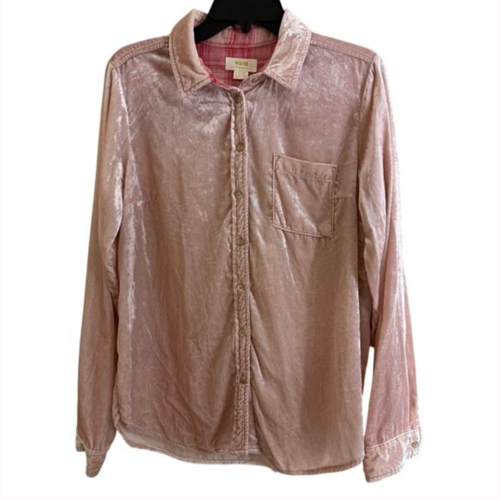 Anthropologie Pink Velvet Button Down Shirt